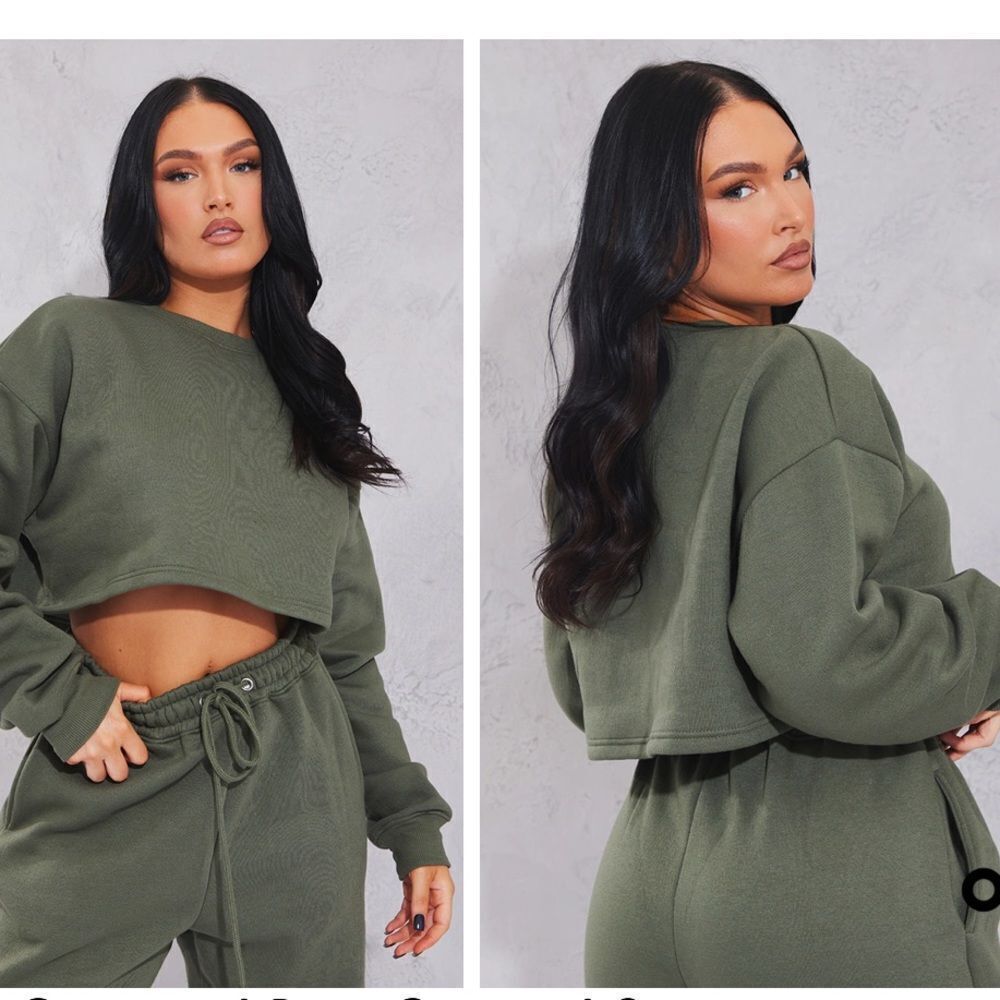 PrettyLittleThings Khaki Oversized Boxy Cropped Sweat S NWT IN PACKAGING